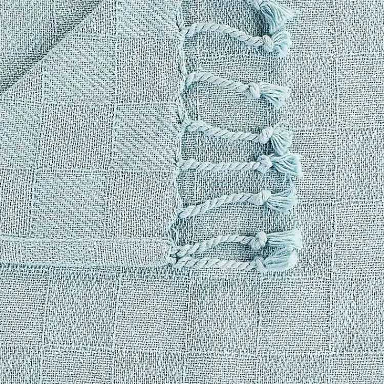 Blankets & Throws>Kirklands Home Light Checkered Weave Fringe Throw Blue