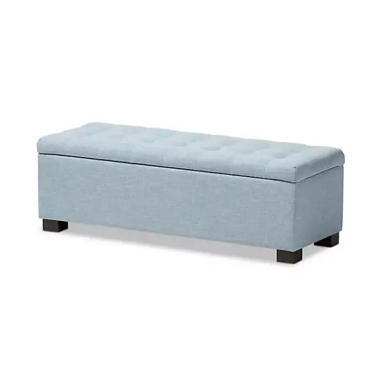 Kirklands Home Light Grid Tufted Upholstered Ottoman Blue Clearance