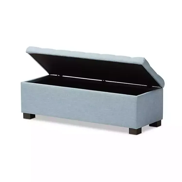 Kirklands Home Light Grid Tufted Upholstered Ottoman Blue Clearance