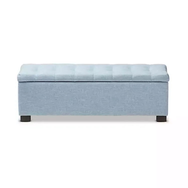 Kirklands Home Light Grid Tufted Upholstered Ottoman Blue Clearance