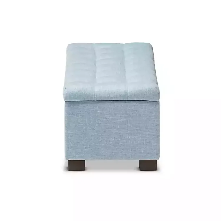 Kirklands Home Light Grid Tufted Upholstered Ottoman Blue Clearance