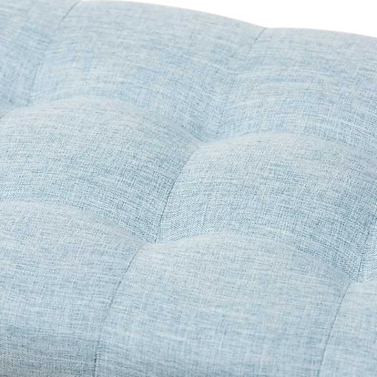 Kirklands Home Light Grid Tufted Upholstered Ottoman Blue Clearance