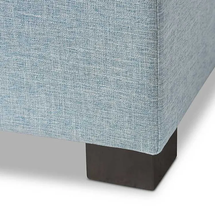 Kirklands Home Light Grid Tufted Upholstered Ottoman Blue Clearance