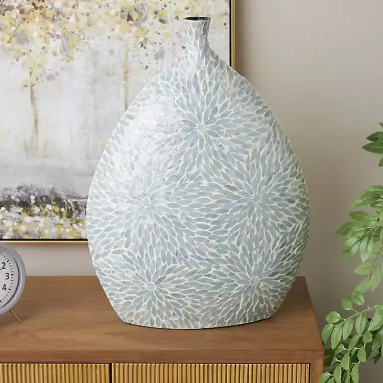 Vases>Kirklands Home Light Blue Mother of Pearl Floral Floor Vase