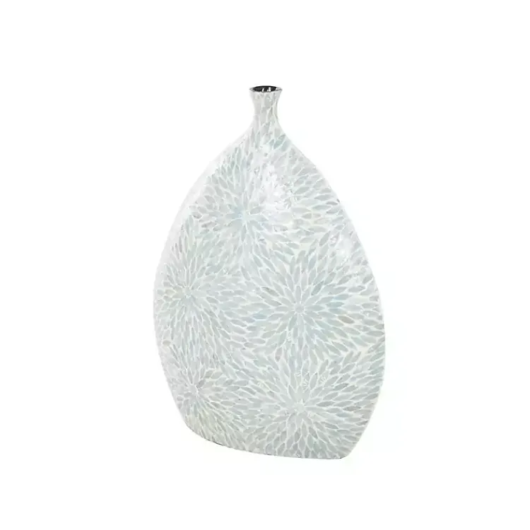 Vases>Kirklands Home Light Blue Mother of Pearl Floral Floor Vase