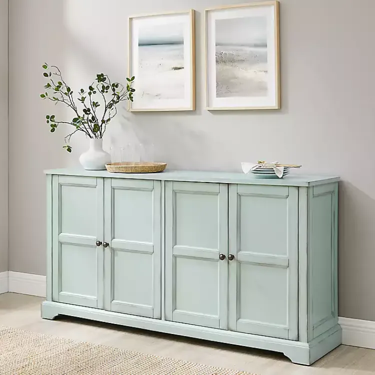 Kirklands Home Light Paneled 4-Door Sideboard Blue