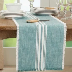 Kirklands Home Light Blue Striped Fringe Table Runner, 72 in. Online