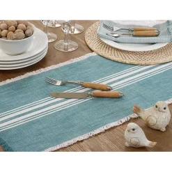 Kirklands Home Light Blue Striped Fringe Table Runner, 72 in. Online