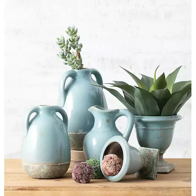 Vases>Kirklands Home Light Terracotta Urn Vases, Set of 2 Blue
