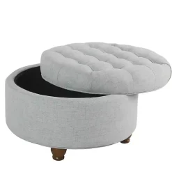 Kirklands Home Light Tufted Round Storage Ottoman Blue Sale