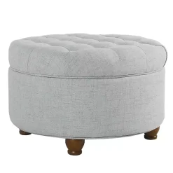 Kirklands Home Light Tufted Round Storage Ottoman Blue Sale