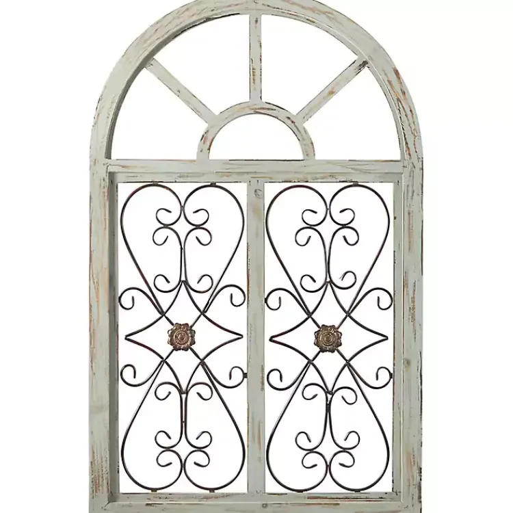 Kirklands Home Light Blue Wood Arched Window Wall Plaque Discount