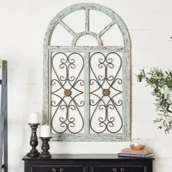 Kirklands Home Light Blue Wood Arched Window Wall Plaque Discount