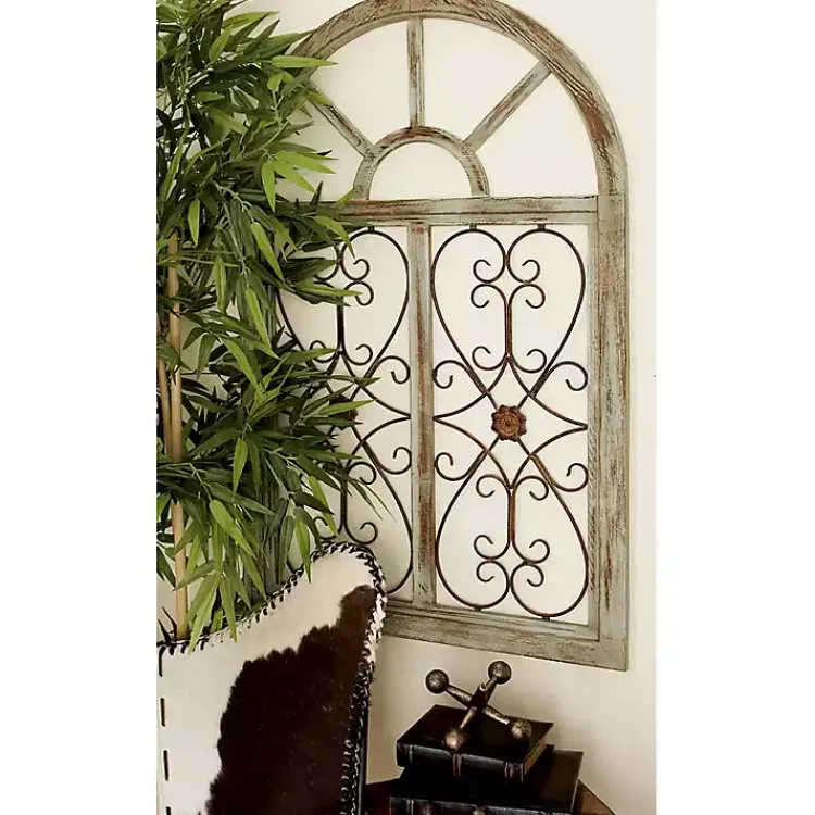 Kirklands Home Light Blue Wood Arched Window Wall Plaque Discount