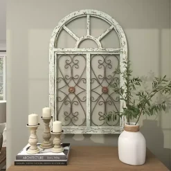Kirklands Home Light Blue Wood Arched Window Wall Plaque Discount