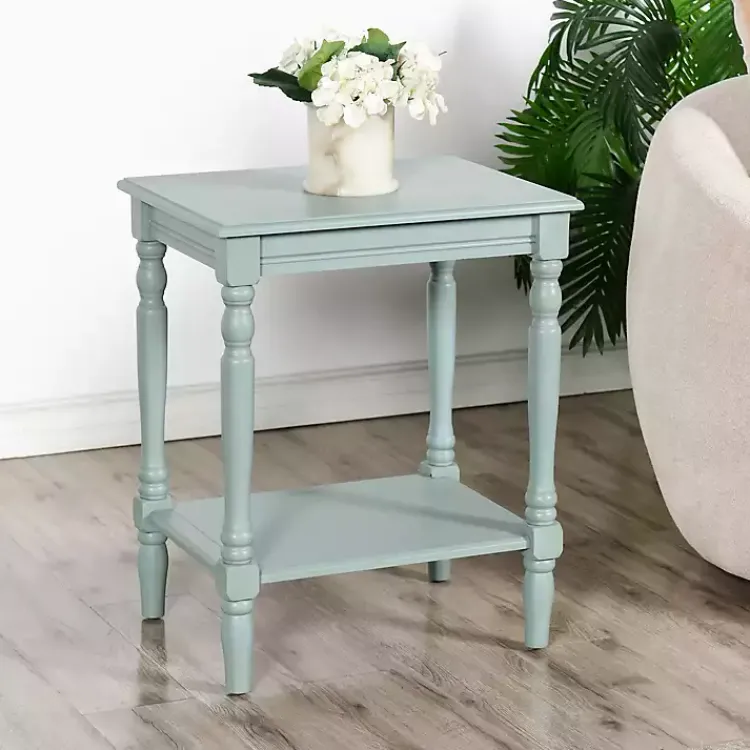 Kirklands Home Light Wood Sybil Accent Table Blue
