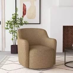 Kirklands Home Light Swivel Barrel Accent Chair Brown New