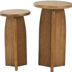 Kirklands Home Light Wood Modern Accent Tables, Set of 2 Brown Sale