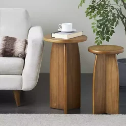 Kirklands Home Light Wood Modern Accent Tables, Set of 2 Brown Sale