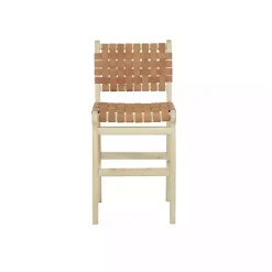 Kirklands Home Light Brown Woven Leather Wooden Counter Stool Tan