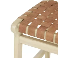Kirklands Home Light Brown Woven Leather Wooden Counter Stool Tan
