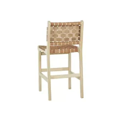 Kirklands Home Light Brown Woven Leather Wooden Counter Stool Tan