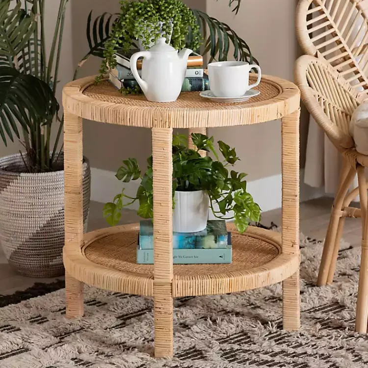 Kirklands Home Light Brown Woven Rat Accent Table Tan Sale