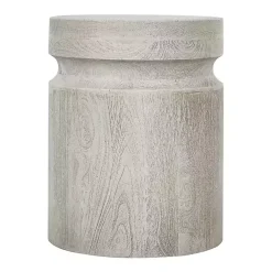 Kirklands Home Light Cream Wood Cylinder Accent Table White Hot