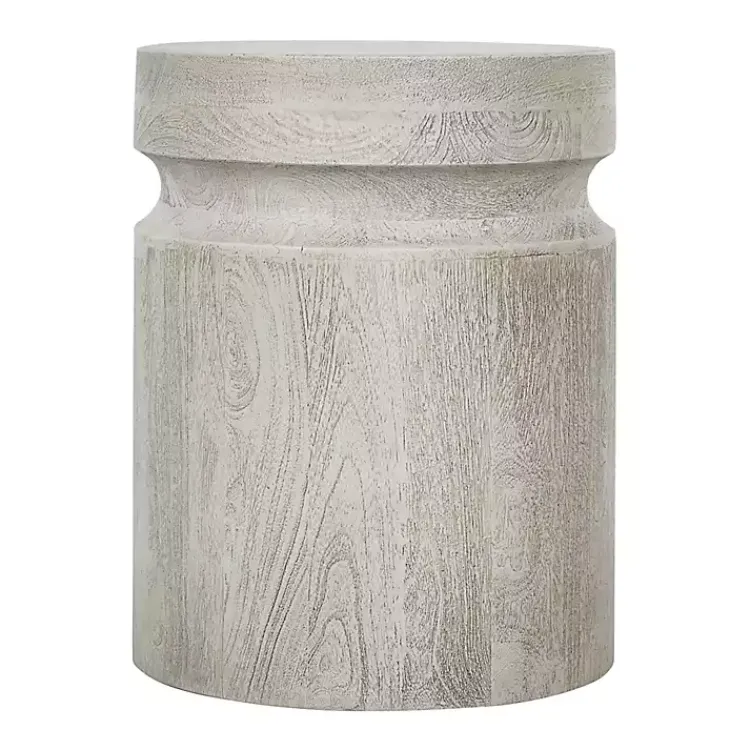 Kirklands Home Light Cream Wood Cylinder Accent Table White Hot