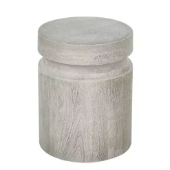 Kirklands Home Light Cream Wood Cylinder Accent Table White Hot