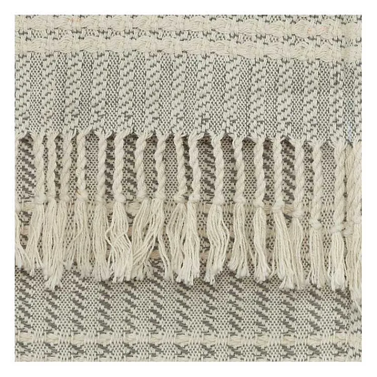 Blankets & Throws>Kirklands Home Light Gray and Ivory Striped Cotton Throw