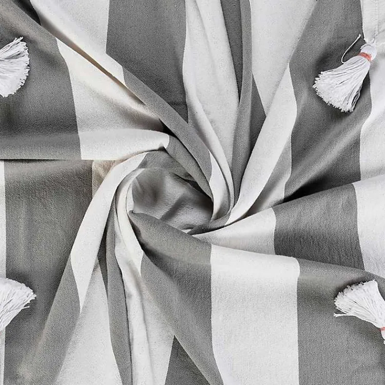 Blankets & Throws>Kirklands Home Light Gray Cabana Stripe Tassel Throw