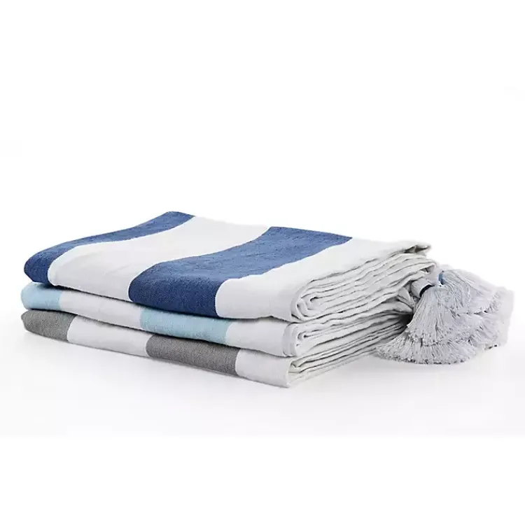 Blankets & Throws>Kirklands Home Light Gray Cabana Stripe Tassel Throw