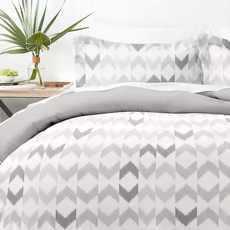 Kirklands Home Light Gray Chevron 3-Pc. Queen Duvet Cover Set Hot