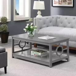 Kirklands Home Light Circle Cut-Out Sides Coffee Table Gray