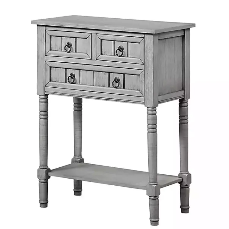 Kirklands Home Light 3-Drawer Turned Legs Accent Table Gray Clearance
