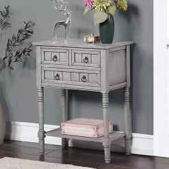 Kirklands Home Light 3-Drawer Turned Legs Accent Table Gray Clearance