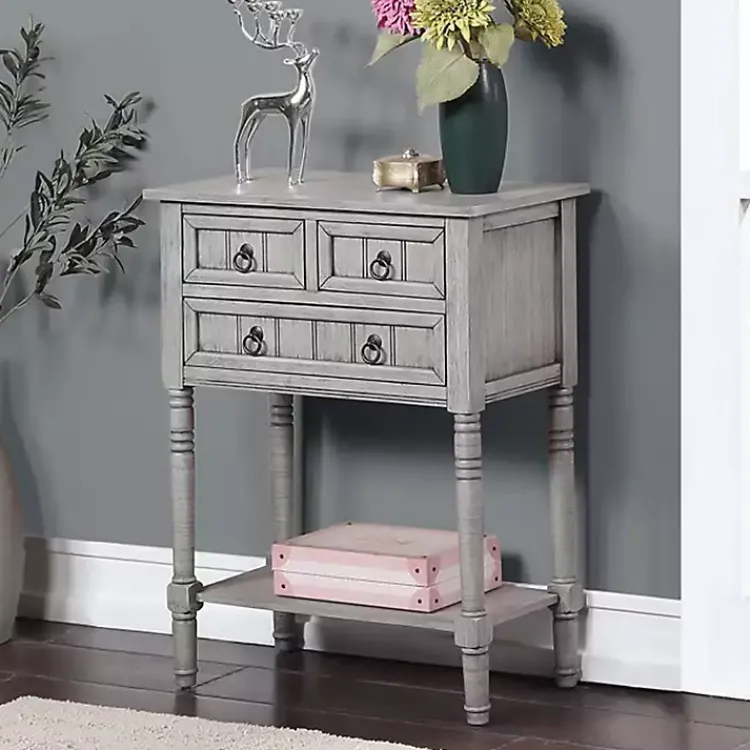 Kirklands Home Light 3-Drawer Turned Legs Accent Table Gray Clearance