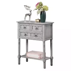 Kirklands Home Light 3-Drawer Turned Legs Accent Table Gray Clearance