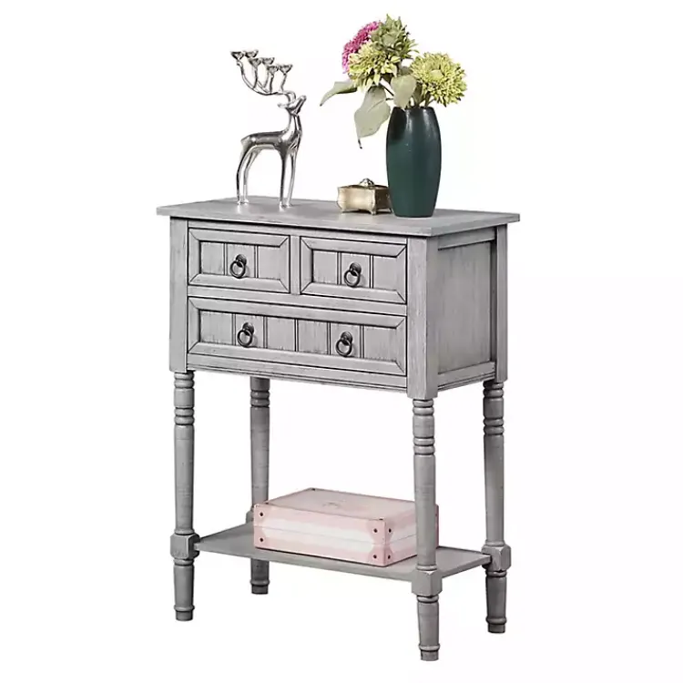 Kirklands Home Light 3-Drawer Turned Legs Accent Table Gray Clearance