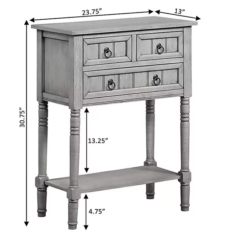 Kirklands Home Light 3-Drawer Turned Legs Accent Table Gray Clearance