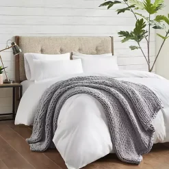 Blankets & Throws>Kirklands Home Light Hand Made Chunky Double Knit Blanket Gray