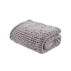 Blankets & Throws>Kirklands Home Light Hand Made Chunky Double Knit Blanket Gray