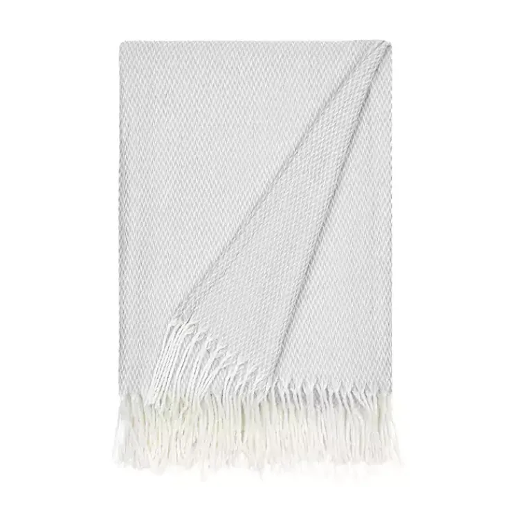 Blankets & Throws>Kirklands Home Light Herringbone Throw with Fringe Gray
