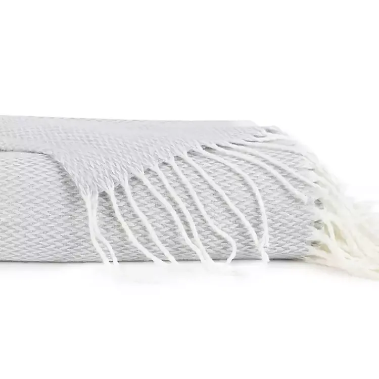 Blankets & Throws>Kirklands Home Light Herringbone Throw with Fringe Gray