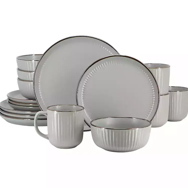 Kirklands Home Light Leo Stoneware 16-pc. Dinnerware Set Gray Clearance