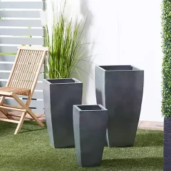 Kirklands Home Light Metal Round Tapered Planters, Set of 3 Gray Sale