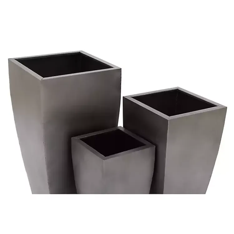 Kirklands Home Light Metal Round Tapered Planters, Set of 3 Gray Sale