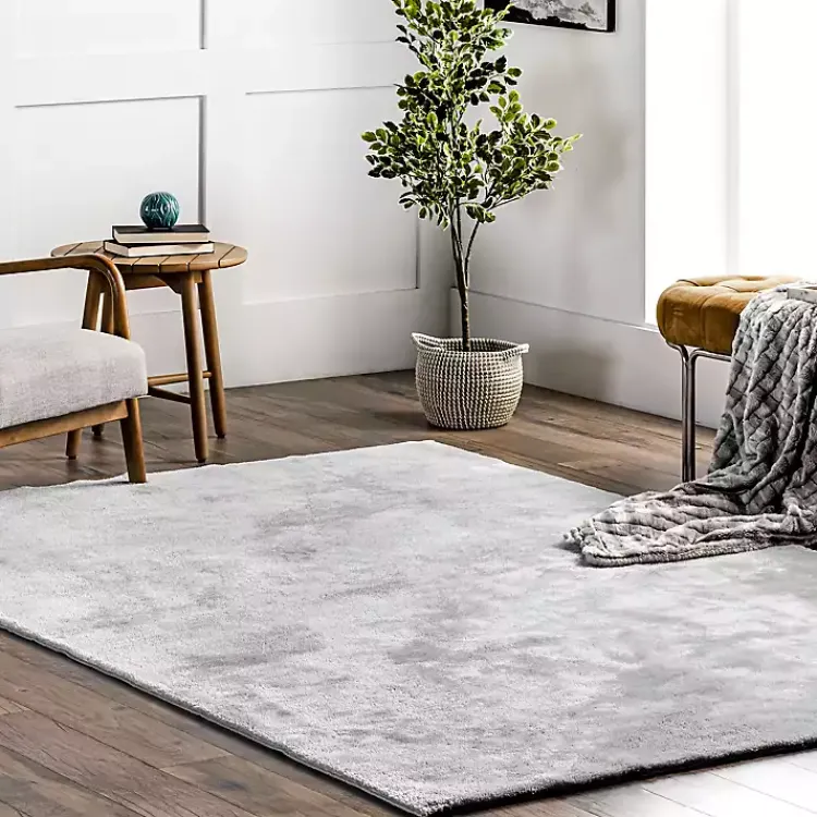 Kirklands Home Light Gray Shag Washable Area Rug, 5x8 Outlet