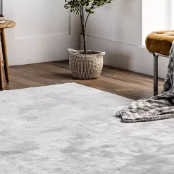 Kirklands Home Light Gray Shag Washable Area Rug, 5x8 Outlet